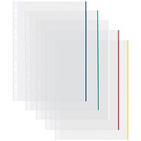 Coloured Edge A4 Punched Pockets, 50 Micron, Top Opening, Pack of 100