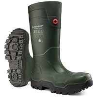 Dunlop Purofort Fieldpro Thermo+ Full Safety Wellington Boots, Green, 9