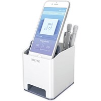 Leitz WOW Sound Booster Pen Pot, White & Grey