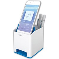 Leitz WOW Sound Booster Pen Pot, White & Blue