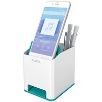 Leitz WOW Sound Booster Pen Pot, White & Ice Blue