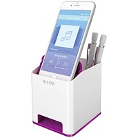 Leitz WOW Sound Booster Pen Pot, White & Purple
