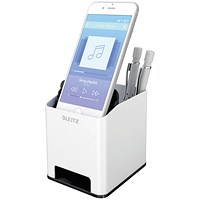 Leitz WOW Sound Booster Pen Pot, White & Black