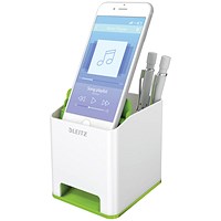 Leitz WOW Sound Booster Pen Pot, White & Green