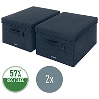 Leitz Fabric Storage Box with Lid, Twinpack, Medium, Grey
