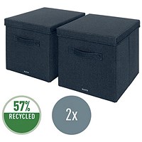 Leitz Fabric Storage Box with Lid, Twinpack, Large, Grey