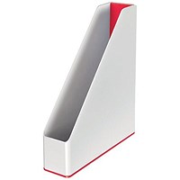 Leitz Wow Plastic Magazine File, White & Red