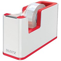 Leitz Wow Tape Dispenser and 1 Tape Roll, Takes 19mm x 33m Tape, White & Red