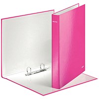 Leitz WOW Ring Binder, A4, 2 D-Ring, 25mm Capacity, Pink, Pack of 10