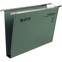 Leitz Ultimate Manilla Suspension Files, Square Base, Foolscap, Green, Pack of 50