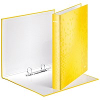 Leitz WOW Ring Binder, A4, 2 D-Ring, 25mm Capacity, Yellow, Pack of 10