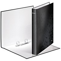Leitz WOW Ring Binder, A4, 2 D-Ring, 25mm Capacity, Black, Pack of 10