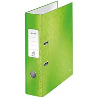 Leitz Wow A4 Lever Arch Files, 80mm Spine, Green, Pack of 10