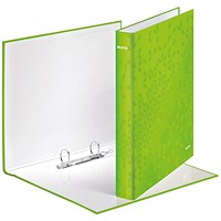 Leitz WOW Ring Binder, A4, 2 D-Ring, 25mm Capacity, Green, Pack of 10