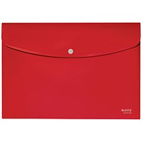 Leitz Recycle A4 Plastic Popper Wallets, Red, Pack of 10