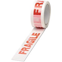 Polypropylene Tape Printed Fragile 50mmx66m White Red (Pack of 6) PPP-C