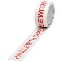 Polypropylene Tape Printed Handle with Care 50mmx66m White Red (6 Pack) 70581500
