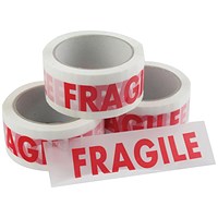 Vinyl Tape Printed Fragile 50mmx66m White Red (Pack of 6) PPVC-FRAGILE