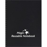 Magic Whiteboard Wirebound Hard Cover Reusable Notebook, A5, Plain, 40 Pages, Black