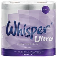 Toilet Rolls 3-Ply Luxury Whisper Ultra White 160 Sheet (Pack of 40) PDTR3