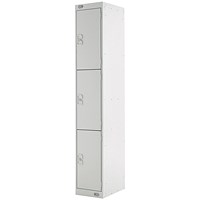 Three Compartment Locker, 300x300x1800mm, Light Grey Door