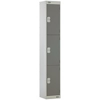 Three Compartment Locker, 300x300x1800mm, Dark Grey Door