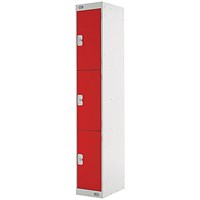 Three Compartment Locker, 300x300x1800mm, Red Door