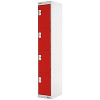 Four Compartment Locker, 300x300x1800mm, Red Door