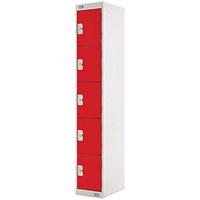 Five Compartment Locker, 300x300x1800mm, Red Door