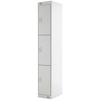 Three Compartment Locker, 300x450x1800mm, Light Grey Door
