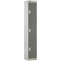 Three Compartment Locker, 300x450x1800mm, Dark Grey Door
