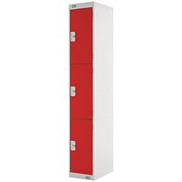 Three Compartment Locker, 300x450x1800mm, Red Door
