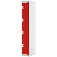 Four Compartment Locker, 300x450x1800mm, Red Door