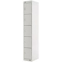 Five Compartment Locker, 300x450x1800mm, Light Grey Door