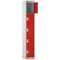 Five Compartment Locker, 300x450x1800mm, Red Door
