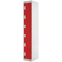 Six Compartment Locker, 300x450x1800mm, Red Door