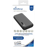 MediaRange Mobile Fast Charger Power Bank, 20.000mAh, 2x USB A x1 USB-C, Black