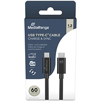 MediaRange USB 3.0 Type C Charge and Sync Cable, 1.2m, Black