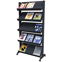 Fast Paper 5 Shelf Mobile Literature Display Wide Black