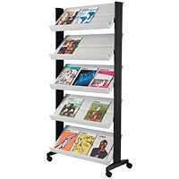Fast Paper Grey Mobile Literature Display with wheeled base (5 adjustable shelves)