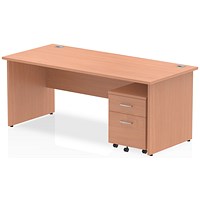 Impulse 1800mm Rectangular Desk, Panel End Leg, 2 Drawer Mobile Pedestal, Beech
