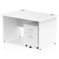 Impulse 1200mm Rectangular Desk, Panel End Leg, 2 Drawer Mobile Pedestal, White