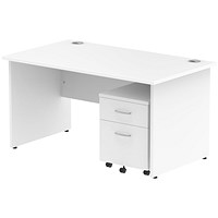 Impulse 1400mm Rectangular Desk, Panel End Leg, 2 Drawer Mobile Pedestal, White