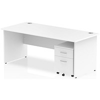 Impulse 1800mm Rectangular Desk, Panel End Leg, 2 Drawer Mobile Pedestal, White