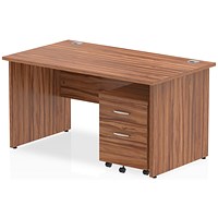 Impulse 1400mm Rectangular Desk, Panel End Leg, 2 Drawer Mobile Pedestal, Walnut
