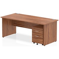 Impulse 1800mm Rectangular Desk, Panel End Leg, 2 Drawer Mobile Pedestal, Walnut