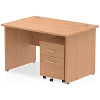 Impulse 1200mm Rectangular Desk, Panel End Leg, 2 Drawer Mobile Pedestal, Oak