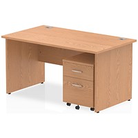 Impulse 1400mm Rectangular Desk, Panel End Leg, 2 Drawer Mobile Pedestal, Oak