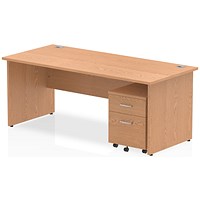 Impulse 1800mm Rectangular Desk, Panel End Leg, 2 Drawer Mobile Pedestal, Oak