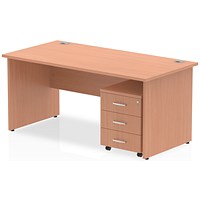 Impulse 1800mm Rectangular Desk, Panel End Leg, 3 Drawer Mobile Pedestal, Beech